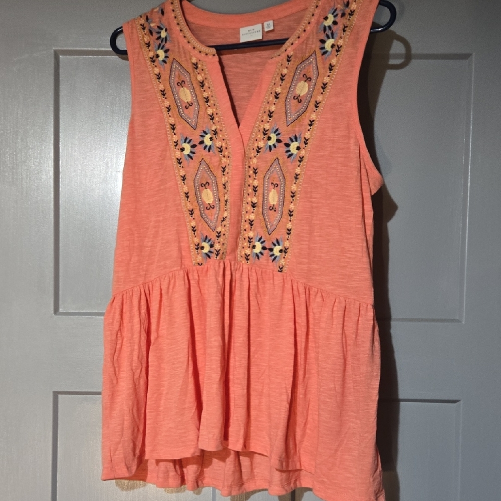 New Directions Peach Embroidered Sleeveless Blouse